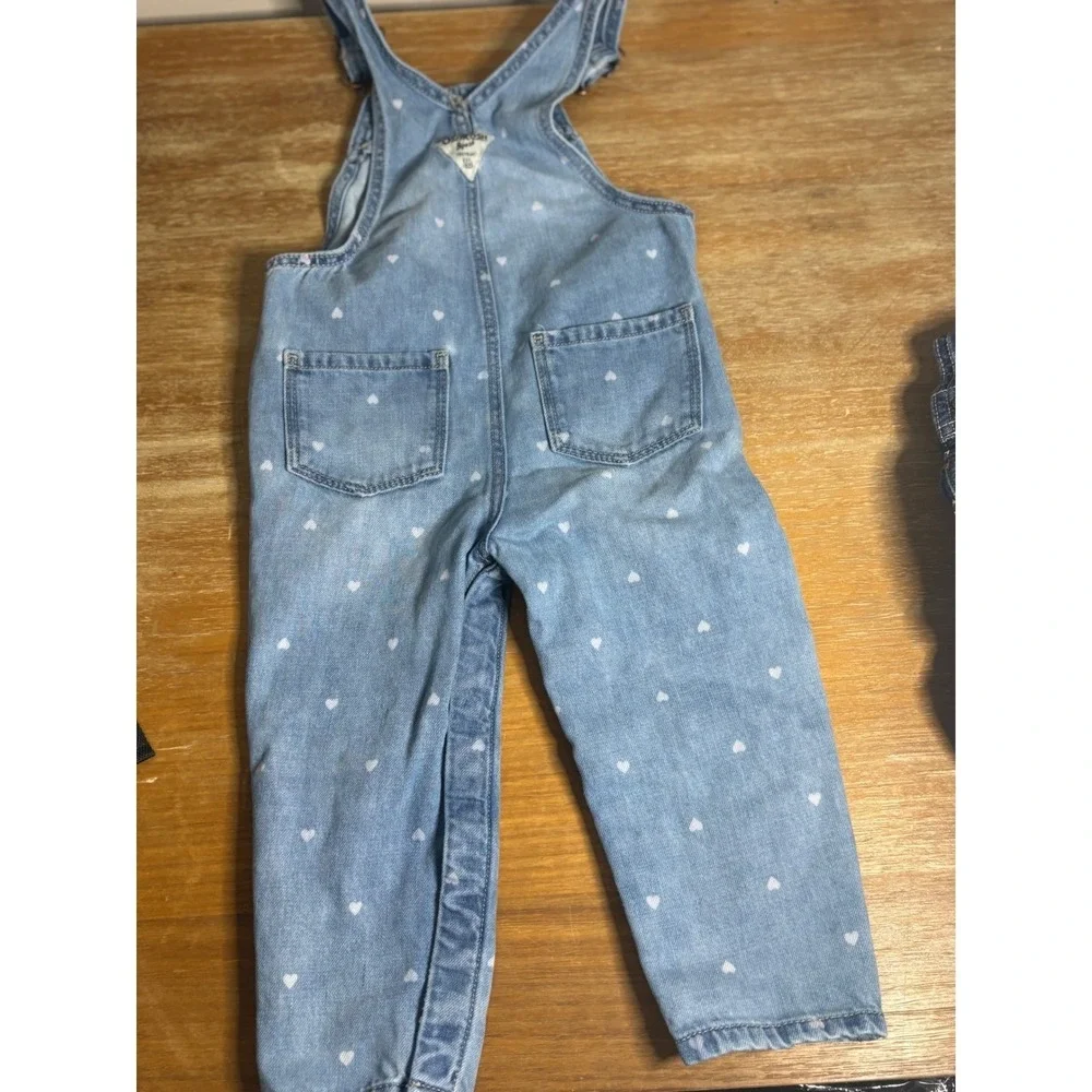 OshKosh B'gosh Baby Girls Heart‎ Print Denim Overalls Blue 24M 1Q439210